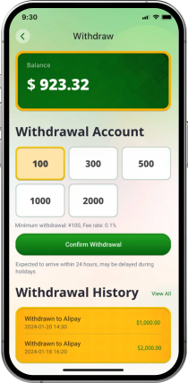 Withdrawal history screen